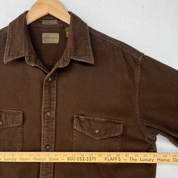 ST JOHNS BAY Shirt Mens LT Tall Chamois Flannel Button Up Cotton Brown VTG - Picture 14 of 16